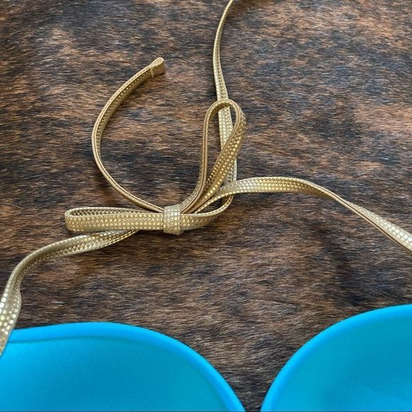 NWT Aerie Blue & Gold Underwire Padded Underwire Push Up Top - Picture 9 of 9